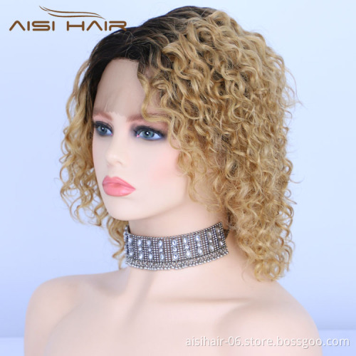 Aisi Hair Short Bob Ombre Blonde Curly Wave Swiss Lace Wigs Brazilian Hair For Black Women Lace Front Human Hair Wigs